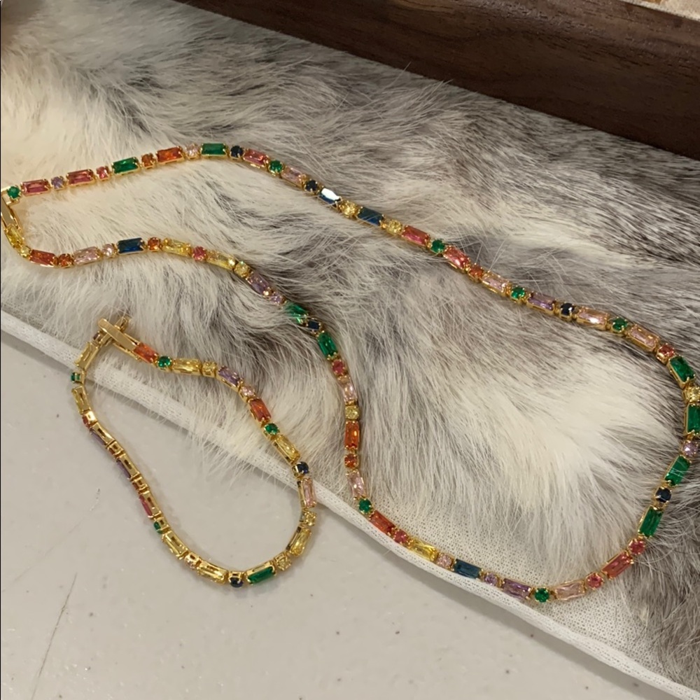 Multicolor Gemstone Necklace and Bracelet Set